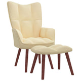 NNEVL Relaxing Chair with a Stool Cream White Velvet
