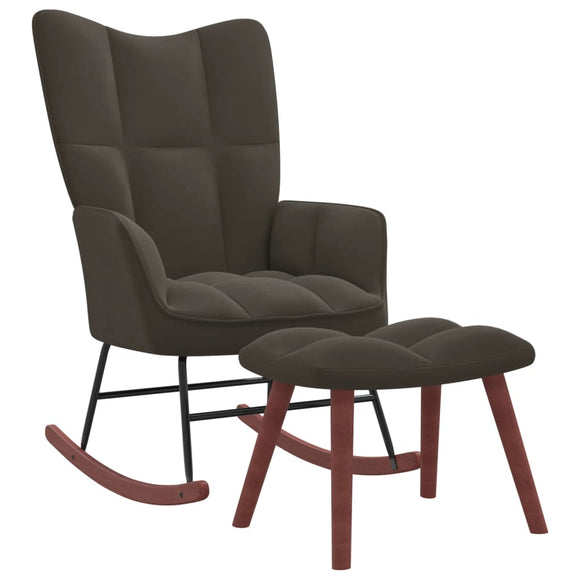 NNEVL Rocking Chair with a Stool Dark Grey Velvet