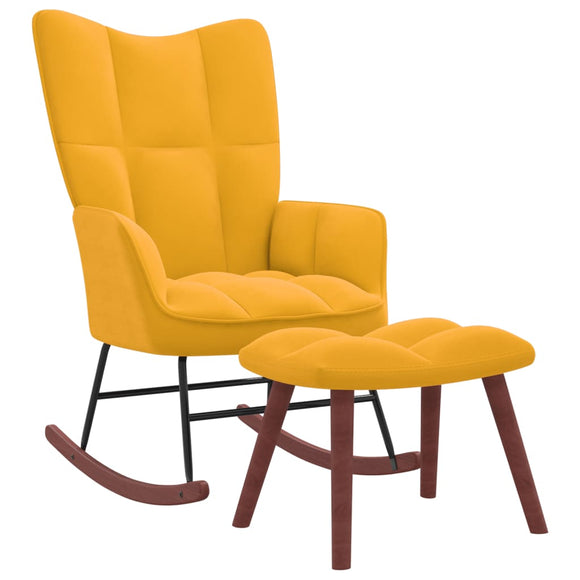 NNEVL Rocking Chair with a Stool Mustard Yellow Velvet