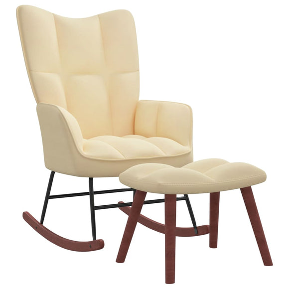 NNEVL Rocking Chair with a Stool Cream White Velvet