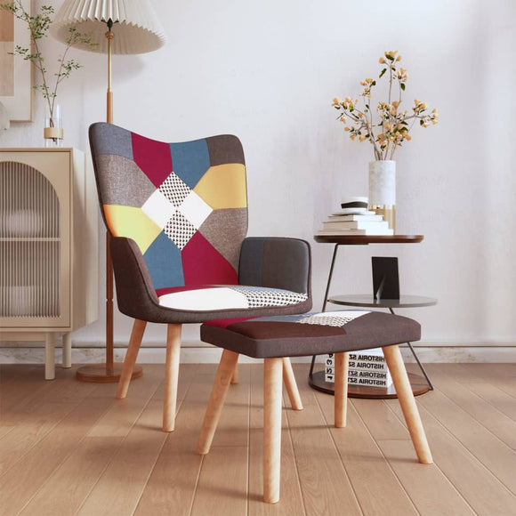 NNEVL Relaxing Chair with a Stool Patchwork Fabric