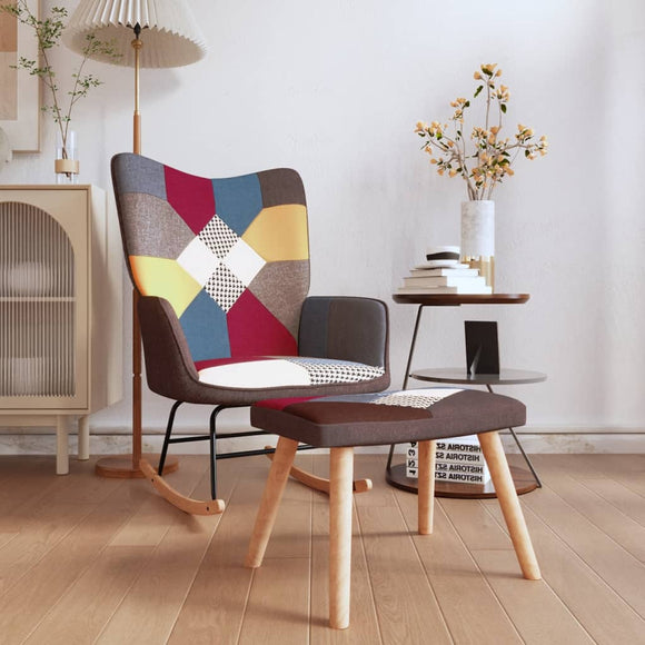 NNEVL Rocking Chair with a Stool Patchwork Fabric