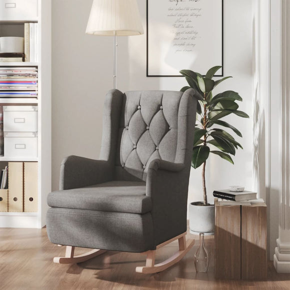 NNEVL Armchair with Solid Rubber Wood Rocking Legs Light Grey Fabric