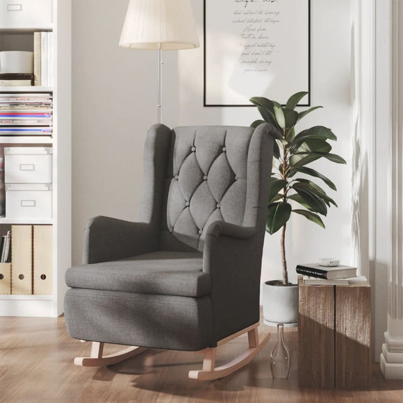 NNEVL Armchair with Solid Rubber Wood Rocking Legs Dark Grey Fabric