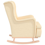 NNEVL Armchair with Solid Rubber Wood Rocking Legs Cream Fabric