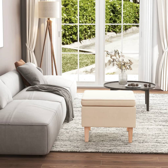 NNEVL Stool with Wooden Legs Cream Fabric