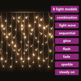 NNEVL LED Curtain Icicle Lights 10m 400 LED Warm White 8 Function