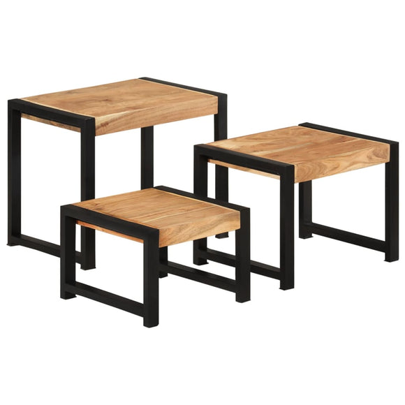 NNEVL Nesting Tables 3 pcs Solid Acacia Wood with Sheesham Finish