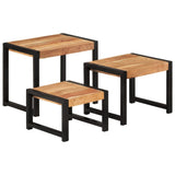 NNEVL Nesting Tables 3 pcs Solid Acacia Wood with Sheesham Finish