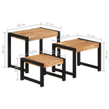 NNEVL Nesting Tables 3 pcs Solid Acacia Wood with Sheesham Finish