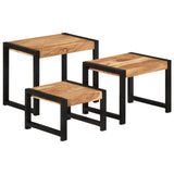 NNEVL Nesting Tables 3 pcs Solid Acacia Wood with Sheesham Finish