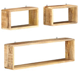 NNEVL 3 Piece Wall Cube Shelf Set Solid Mango Wood
