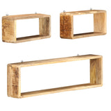 NNEVL 3 Piece Wall Cube Shelf Set Solid Mango Wood