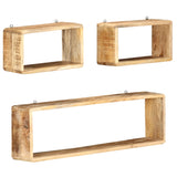 NNEVL 3 Piece Wall Cube Shelf Set Solid Mango Wood