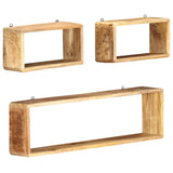 NNEVL 3 Piece Wall Cube Shelf Set Solid Mango Wood