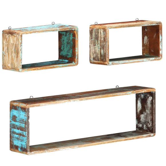 NNEVL 3 Piece Wall Cube Shelf Set Solid Reclaimed Wood