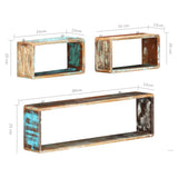 NNEVL 3 Piece Wall Cube Shelf Set Solid Reclaimed Wood