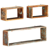 NNEVL 3 Piece Wall Cube Shelf Set Solid Reclaimed Wood
