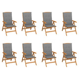 NNEVL Reclining Garden Chairs with Cushions 8 pcs Solid Teak Wood