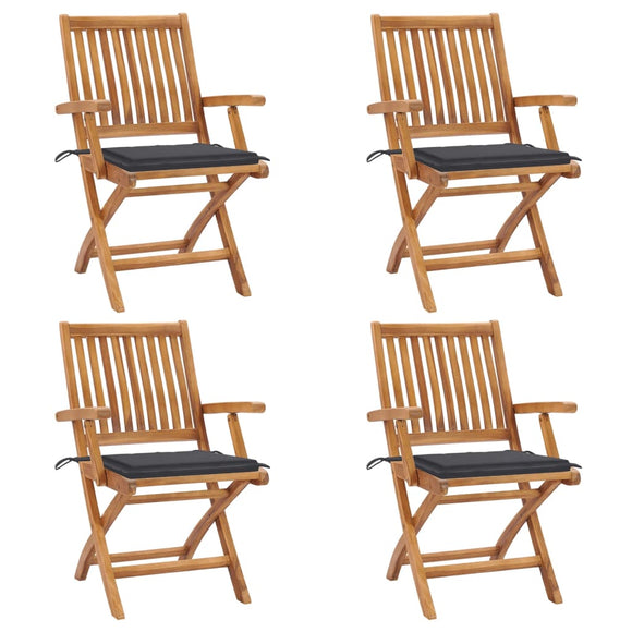 NNEVL Folding Garden Chairs with Cushions 4 pcs Solid Teak Wood