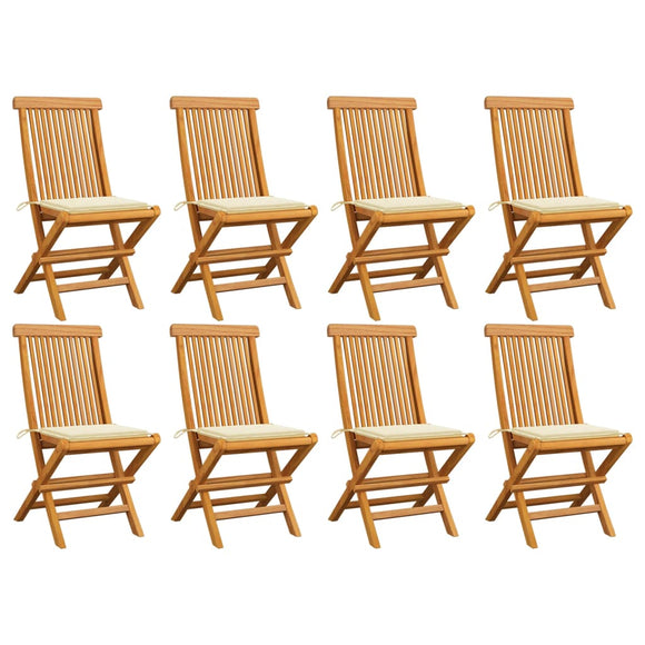 NNEVL Garden Chairs with Cream Cushions 8 pcs Solid Teak Wood