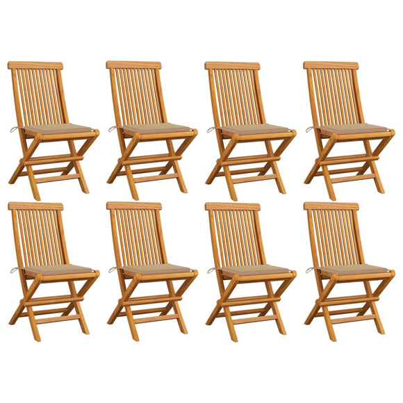 NNEVL Garden Chairs with Beige Cushions 8 pcs Solid Teak Wood