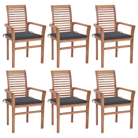 NNEVL Dining Chairs 6 pcs with Anthracite Cushions Solid Teak Wood
