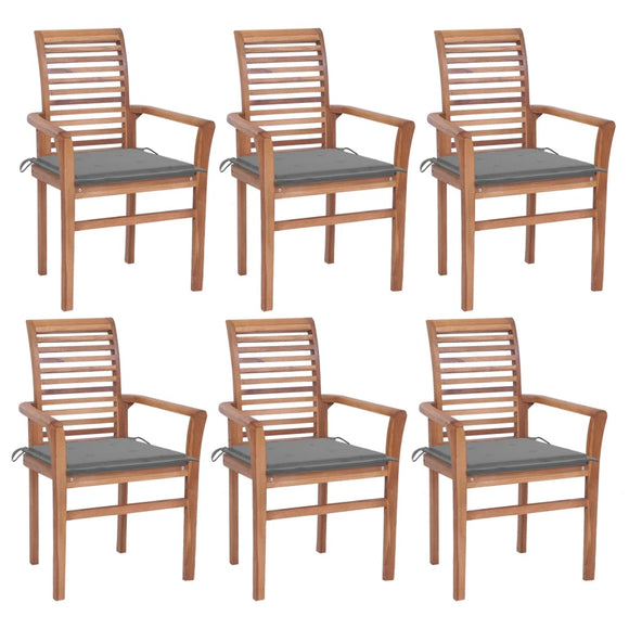 NNEVL Dining Chairs 6 pcs with Grey Cushions Solid Teak Wood