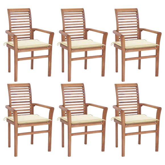 NNEVL Dining Chairs 6 pcs with Cream Cushions Solid Teak Wood
