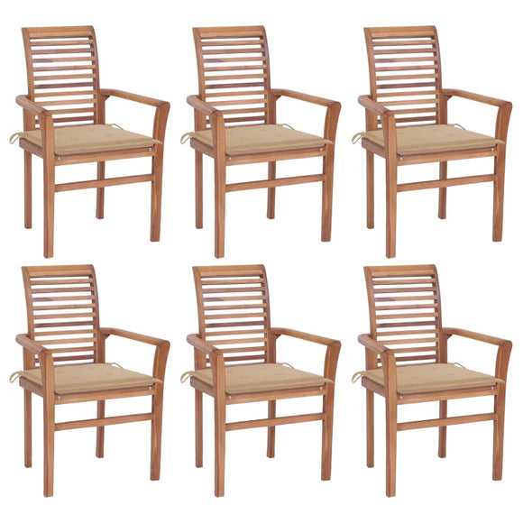 NNEVL Dining Chairs 6 pcs with Beige Cushions Solid Teak Wood