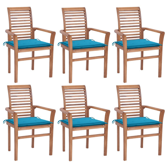 NNEVL Dining Chairs 6 pcs with Blue Cushions Solid Teak Wood