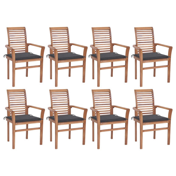 NNEVL Dining Chairs 8 pcs with Anthracite Cushions Solid Teak Wood