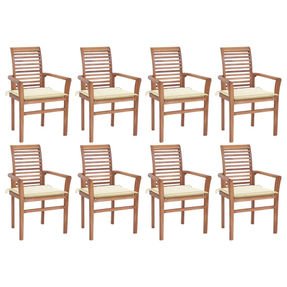NNEVL Dining Chairs 8 pcs with Cream Cushions Solid Teak Wood