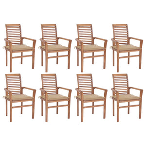 NNEVL Dining Chairs 8 pcs with Beige Cushions Solid Teak Wood