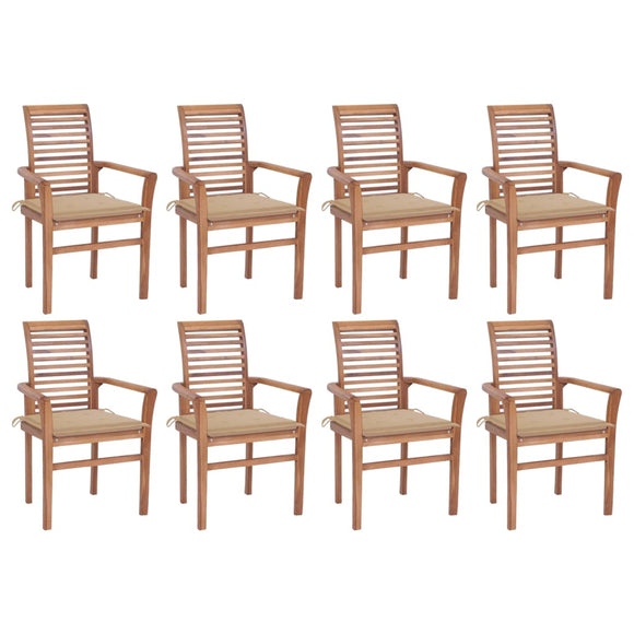 NNEVL Dining Chairs 8 pcs with Beige Cushions Solid Teak Wood