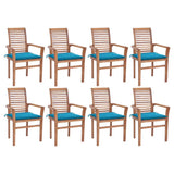 NNEVL Dining Chairs 8 pcs with Blue Cushions Solid Teak Wood
