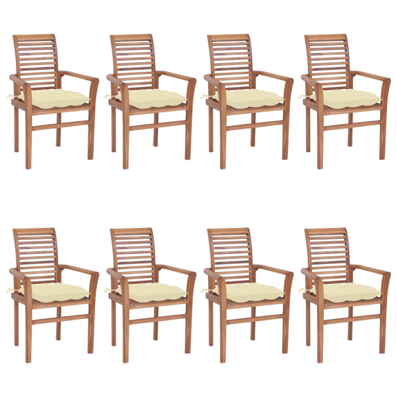 NNEVL Dining Chairs 8 pcs with Cream White Cushions Solid Teak Wood