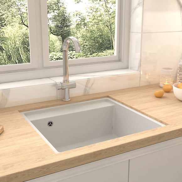 NNEVL Kitchen Sink with Overflow Hole White Granite