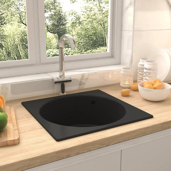 NNEVL Kitchen Sink with Overflow Hole Black Granite