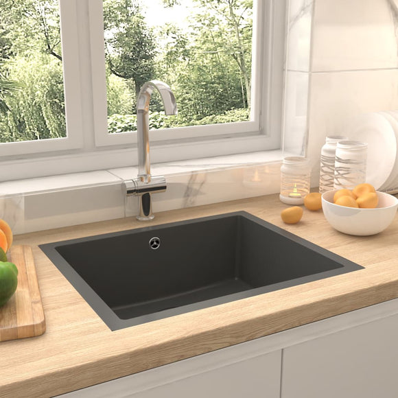 NNEVL Kitchen Sink with Overflow Hole Grey Granite