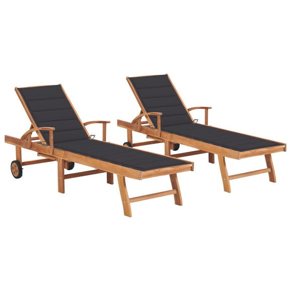 NNEVL Sun Loungers 2 pcs with Anthracite Cushion Solid Teak Wood