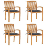 NNEVL Stacking Garden Chairs with Cushions 4 pcs Solid Teak Wood