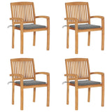 NNEVL Stacking Garden Chairs with Cushions 4 pcs Solid Teak Wood