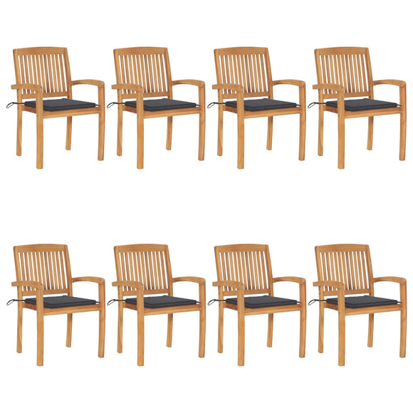 NNEVL Stacking Garden Chairs with Cushions 8 pcs Solid Teak Wood