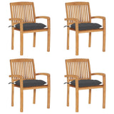 NNEVL Stacking Garden Chairs with Cushions 4 pcs Solid Teak Wood