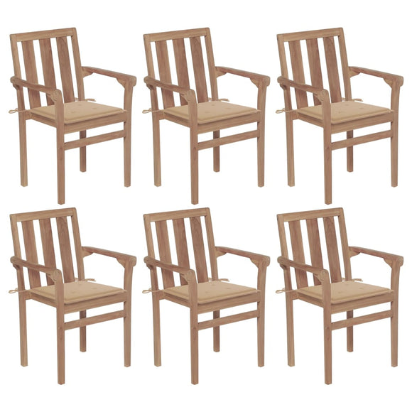 NNEVL Stackable Garden Chairs with Cushions 6 pcs Solid Teak Wood