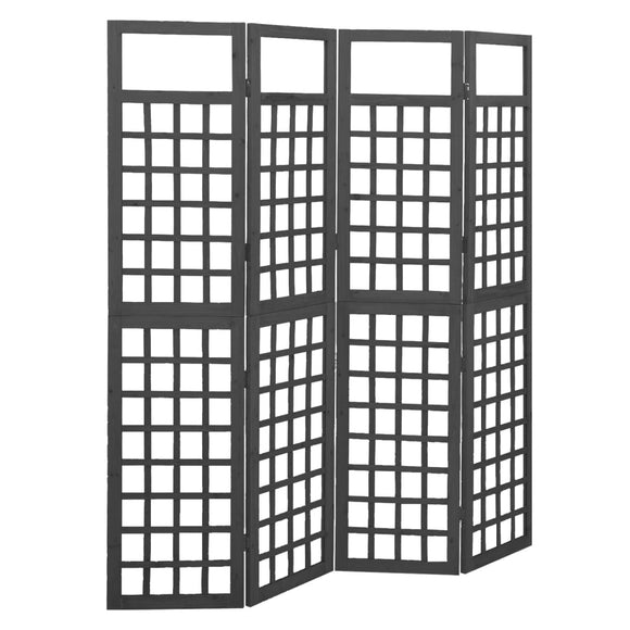 NNEVL 4-Panel Room Divider/Trellis Solid Fir Wood Black 161x180 cm