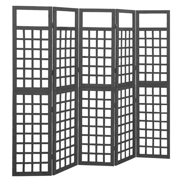 NNEVL 5-Panel Room Divider/Trellis Solid Fir Wood Black 201.5x180 cm