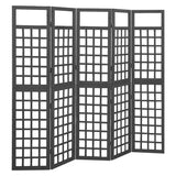 NNEVL 5-Panel Room Divider/Trellis Solid Fir Wood Black 201.5x180 cm