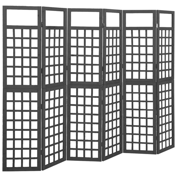 NNEVL 6-Panel Room Divider/Trellis Solid Fir Wood Black 242.5x180 cm